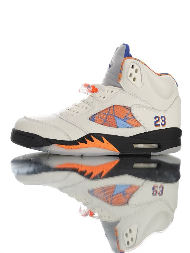 Air Jordan 5 Retro Sail Orange Blaze Metallic Silver-Black